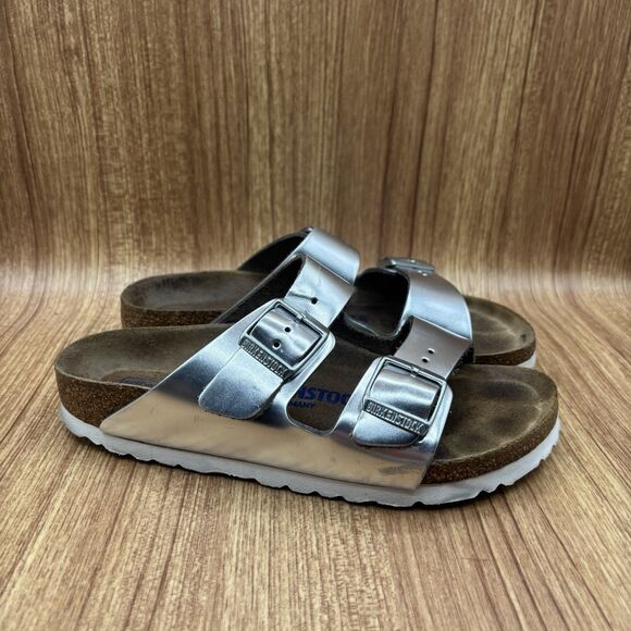 Birkenstock Shoes - Birkenstock Arizona Soft Footbed  Womens Sandals EU 36 US 5 Metallic Silver